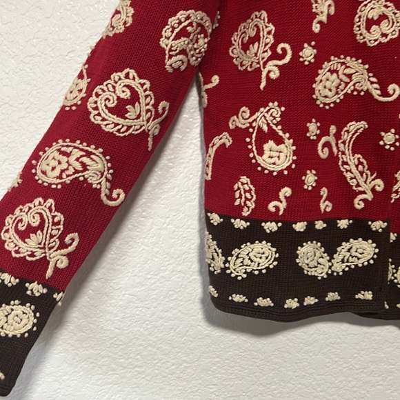 Saddle ridge souther embroidered paisley red brown cardigan, size L - Picture 2 of 6